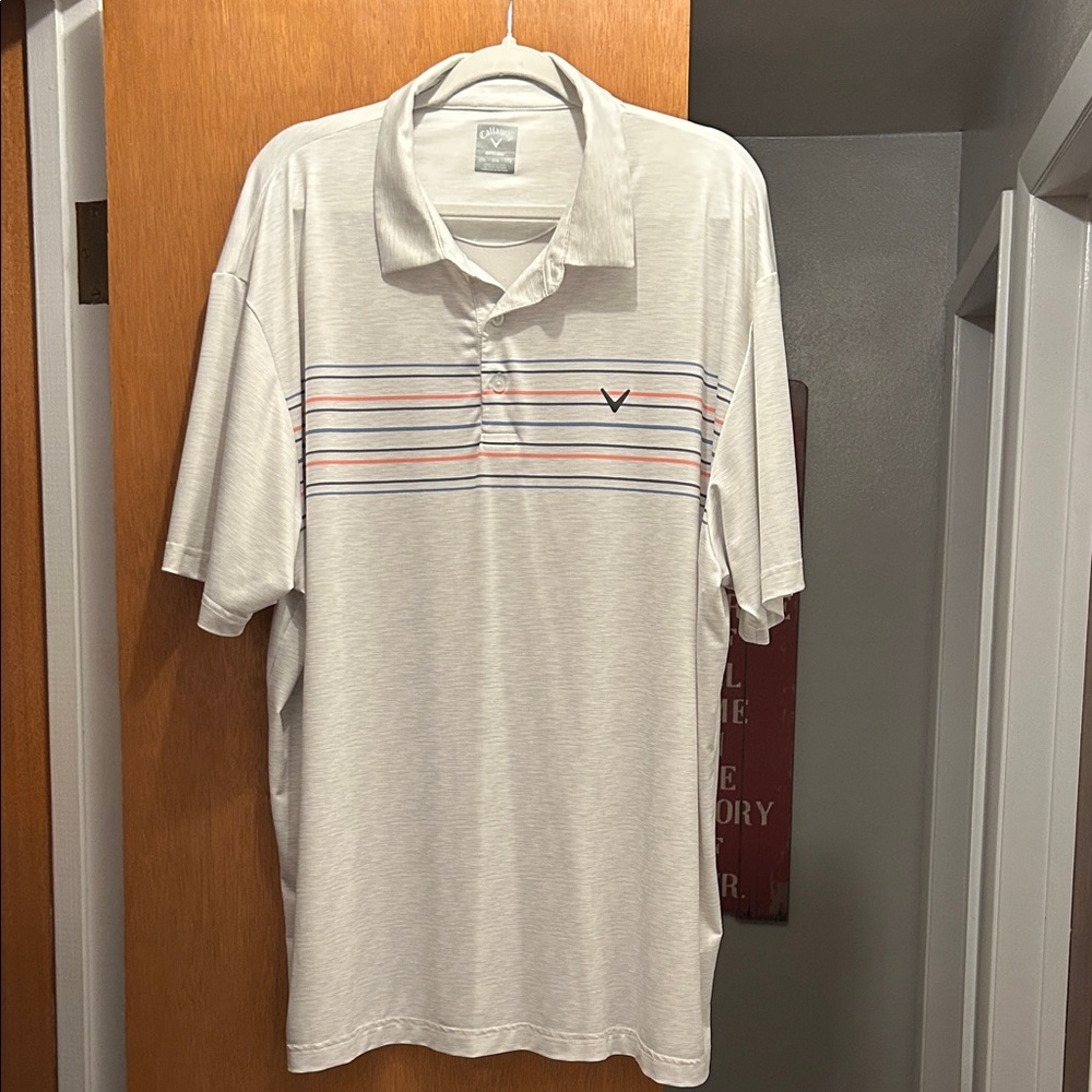 Callaway White Polo with Multicolor Stripes